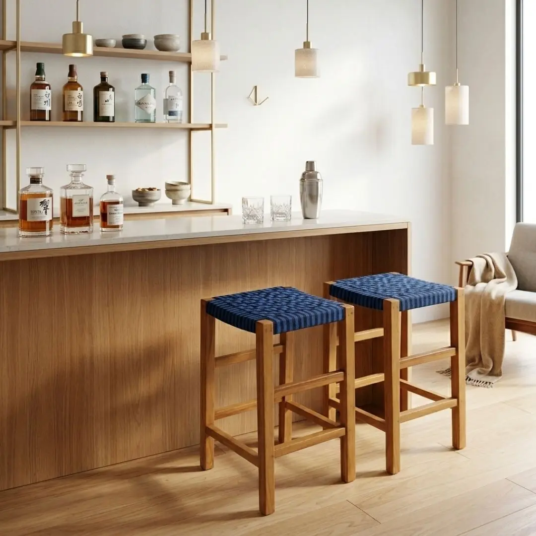 TEAK AND ROPE Stool and Bench Indonesia Blue Counter Stool export furniture