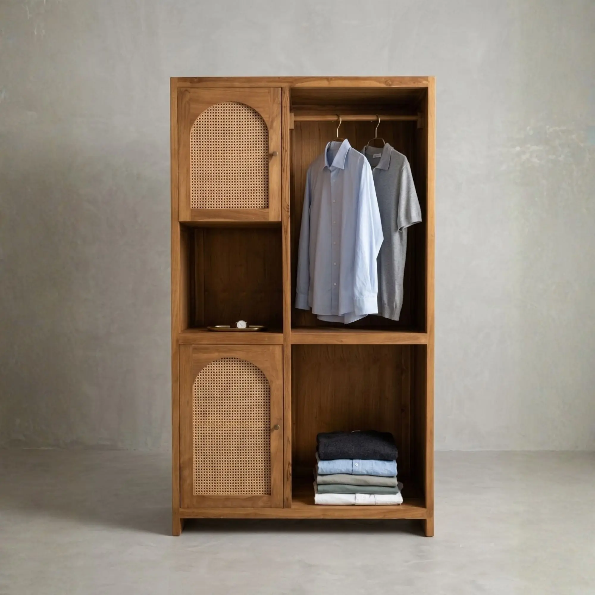 teak wood and rattan Cabinet Indonesia Kartika Wardrobe export furniture