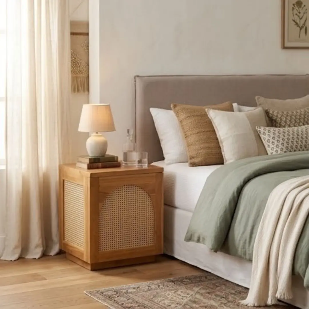 teak wood and rattan Cabinet Indonesia Lulu Nightstand export furniture