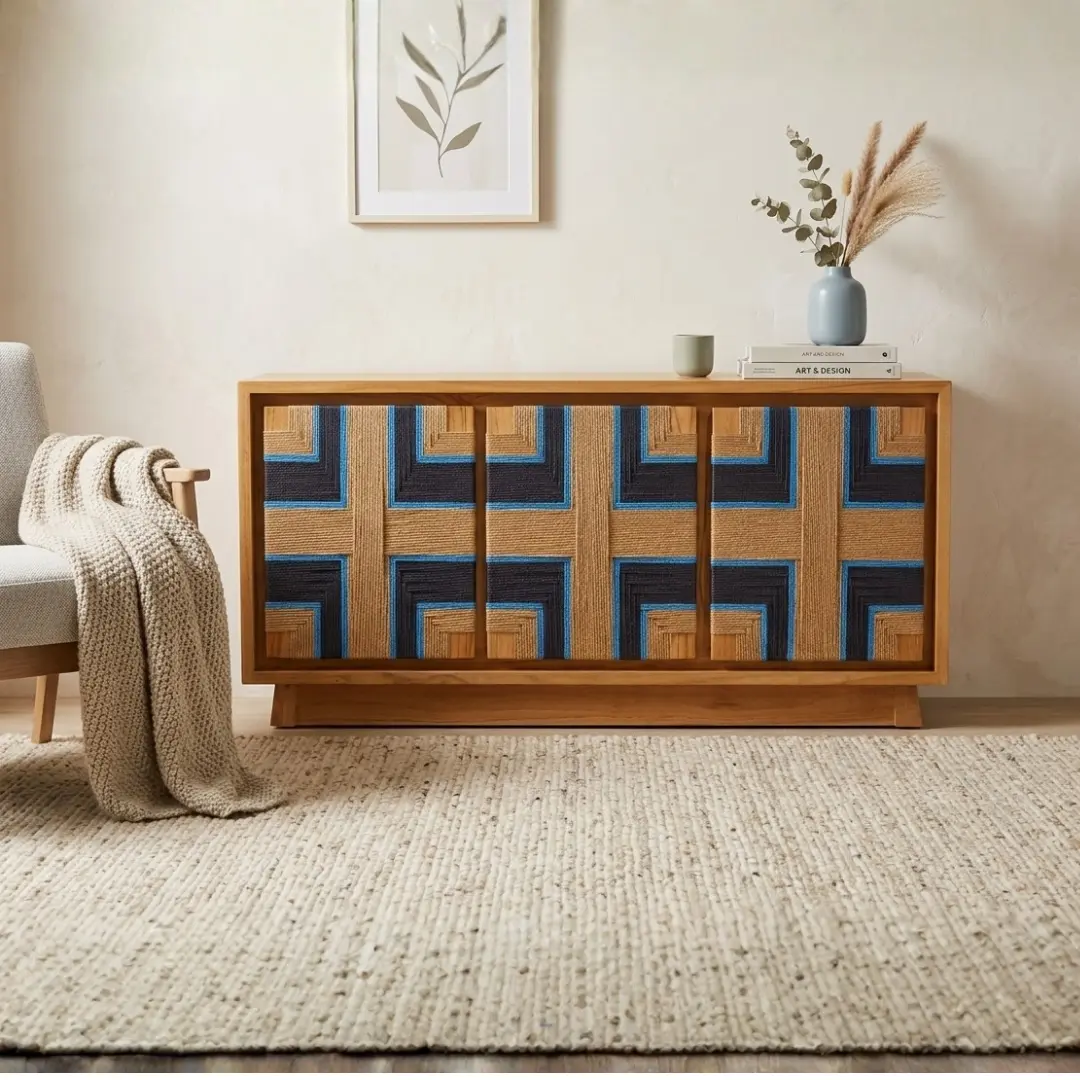 teak wood and polyester rope Cabinet Indonesia Rinjani Cabinet 3 Doors export furniture