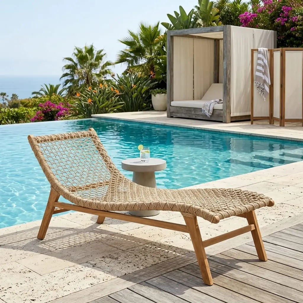 teak wood and synthetic rattan Miscellaneous Indonesia Veronica Sunbed export furniture